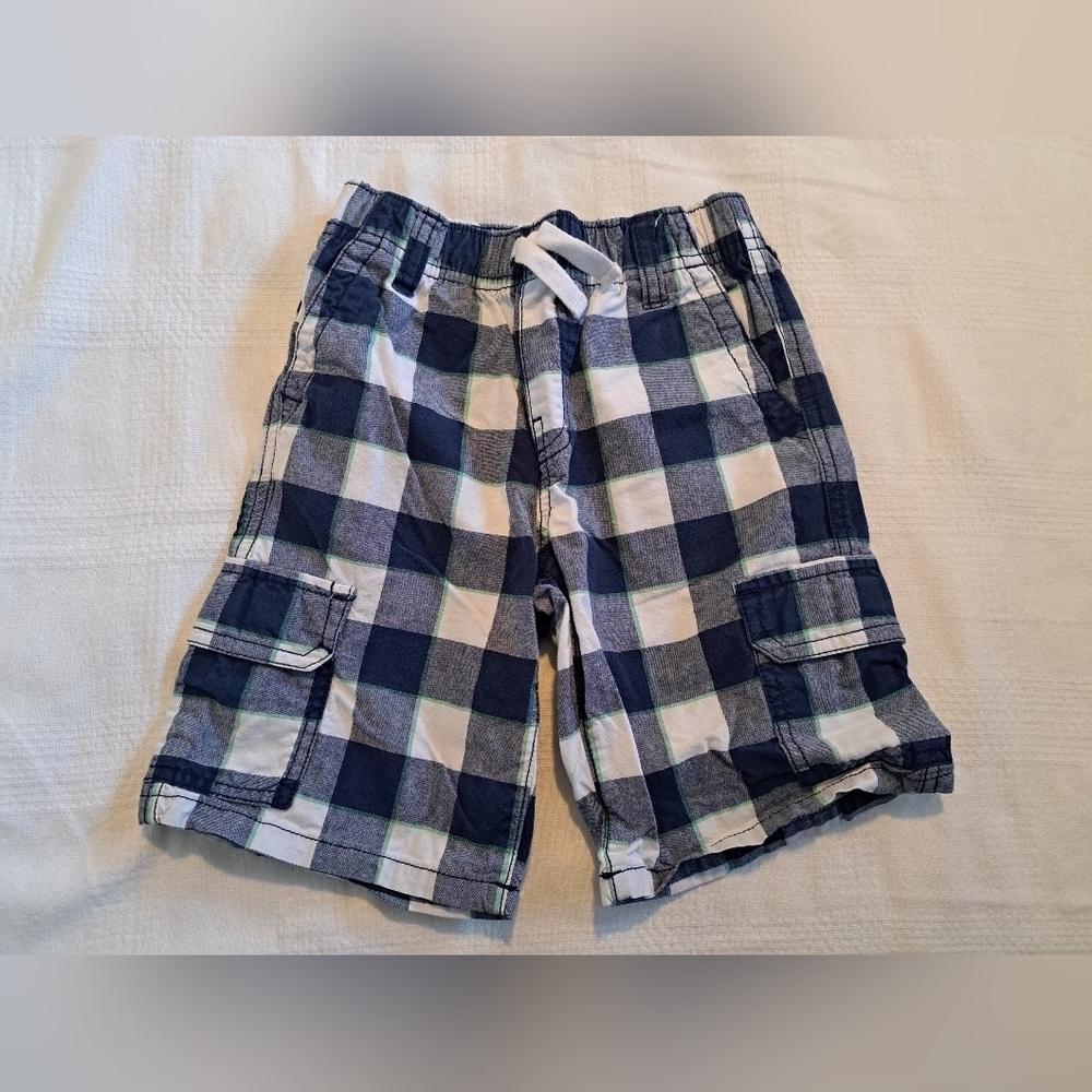 Gymboree Outlet boys size 4T cargo style shorts, blue, white & green,